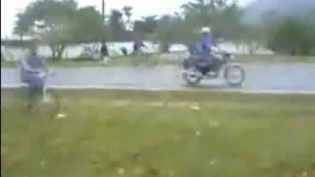 retarded cyclist drives into sign and dies