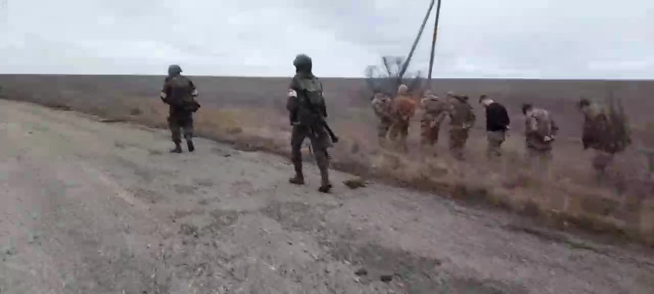 Ukranian Prisoners of War marched through countryside