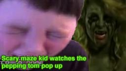Scary maze kid watches the pepping tom pop up