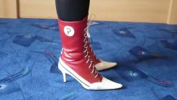 Jana shows her spike high heel booties red white with lacing