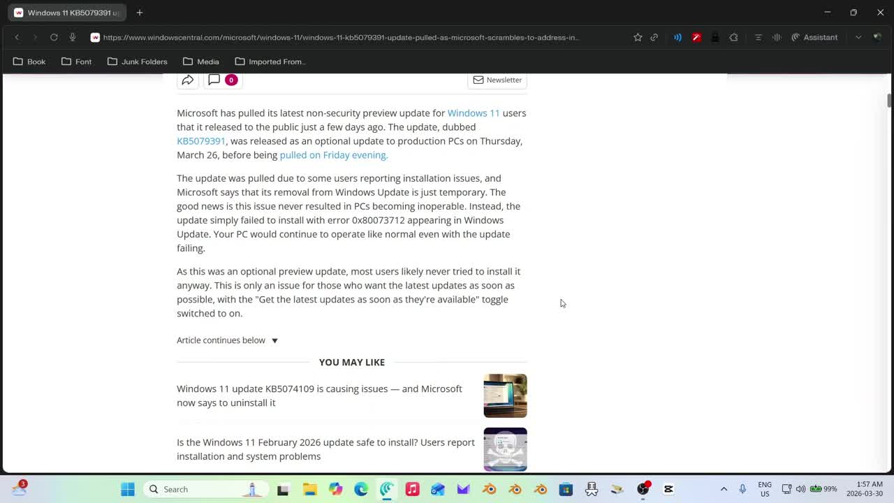 Windows 11 KB5079391 update pulled