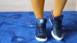 Jana shows her Adidas Top Ten Hi black metallic with inner heel