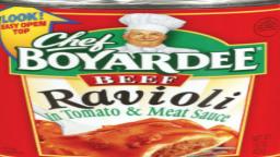 Chef Boyardee commercial but the camera is focused on the can