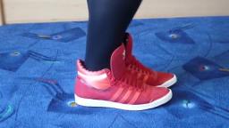 Jana shows her Adidas Top Ten Hi suede red and shiny red