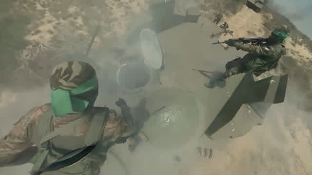Cinematic video of military training scenes for the Al-Qassam Brigades