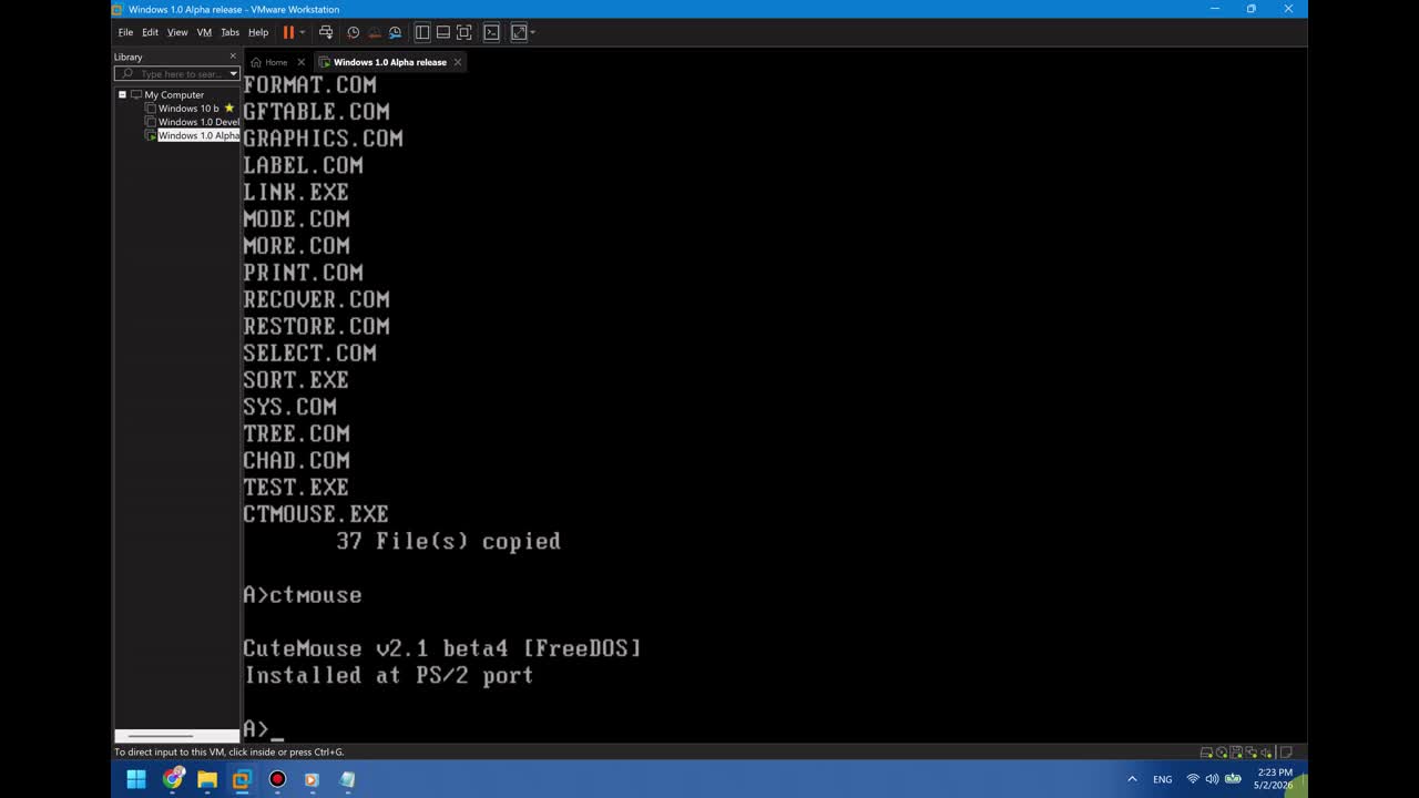 How to install Windows 1.0 Alpha release in VMware