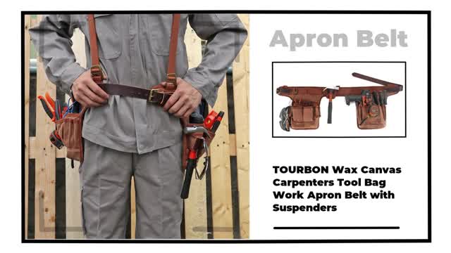 TOURBON Wax Canvas Carpenters Tool Bag Work Apron Belt with Suspenders