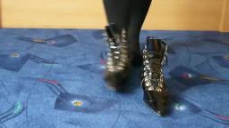 Jana shows her shiny black leather gothic booties