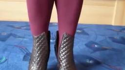 Jana shows her spike high heel booties brown with quilted shaft
