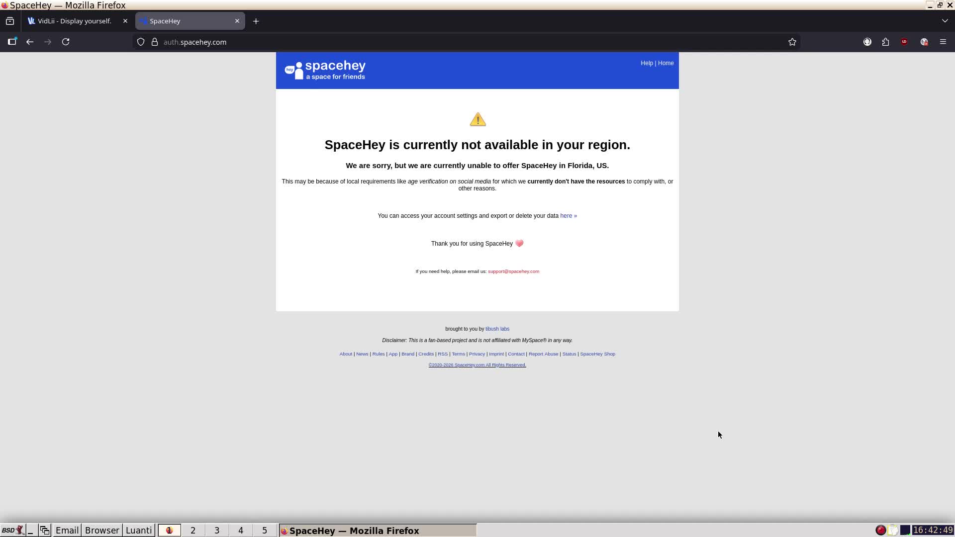 i guess i will not be using spacehey with out a vpn