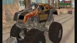 CJ likes to destroy San Andreas with a giant monster truck