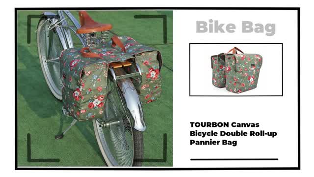 TOURBON Waterproof Canvas Bike Pannier Bag Bicycle Rear Seat Trunk Bag (Roll-up, Double)