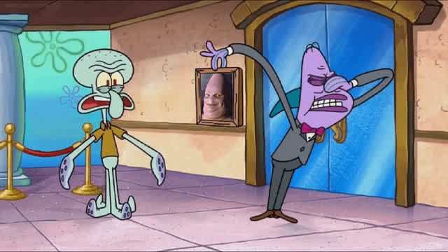 Art Critic Throws away Squidwards Stinky Patrick Painting away