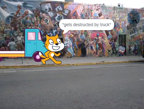 scratch cat gets destructed by truck