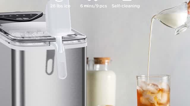 Silonn Countertop Ice Maker, Compact Ice Machine with Ice Basket & Scoop