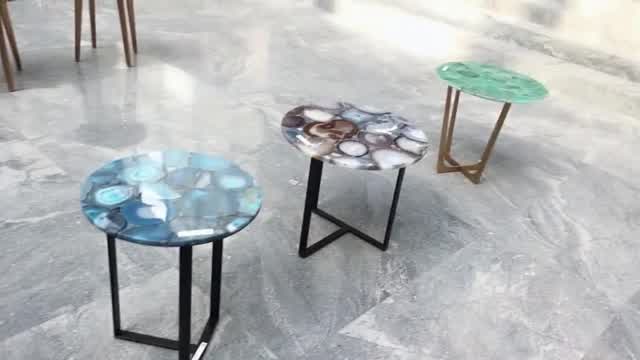 Chinafirststone:Light Blue Onyx Furniture Coffee Table Round Luxury Coffee Table Tops