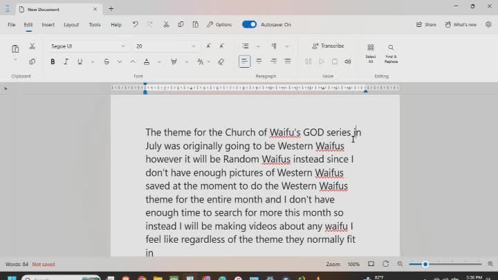 Channel Update About The Church of Waifu's Theme This Month