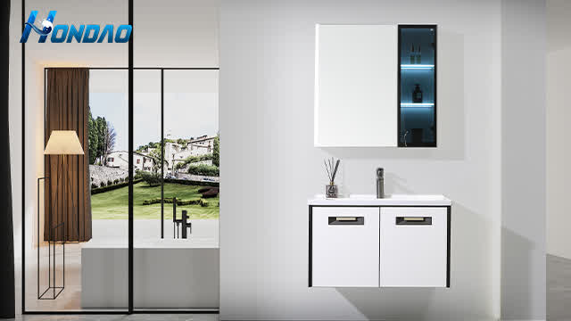 White black wooden vanity bathroom cabinet with mirror cabinet Manufacturer