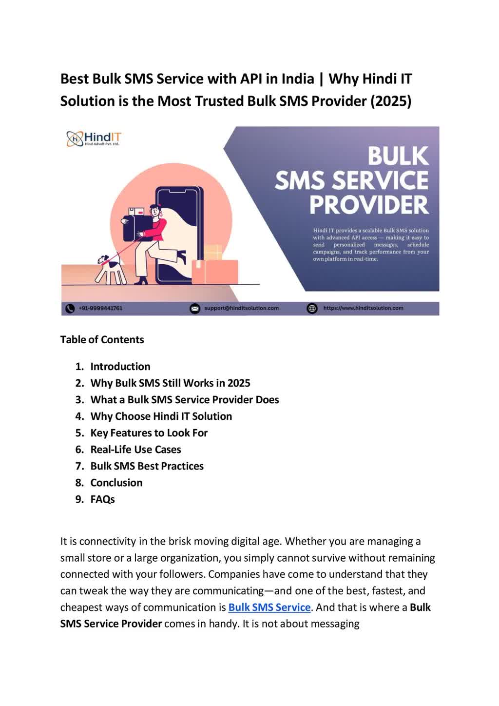Best Bulk SMS Service with API in India _ Why Hindi IT Solution is the Most Trusted Bulk SMS Provide