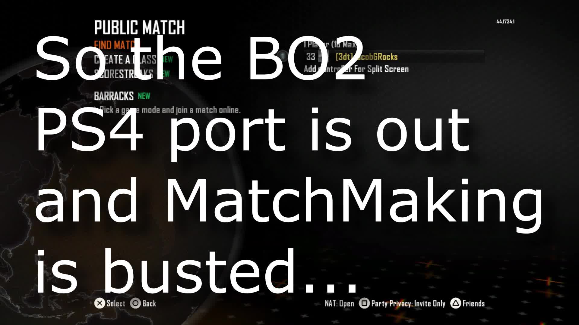 Black Ops 2 PS4 Lobby Fill is broken Black Ops 2 PS4 Lobby Fill is broken