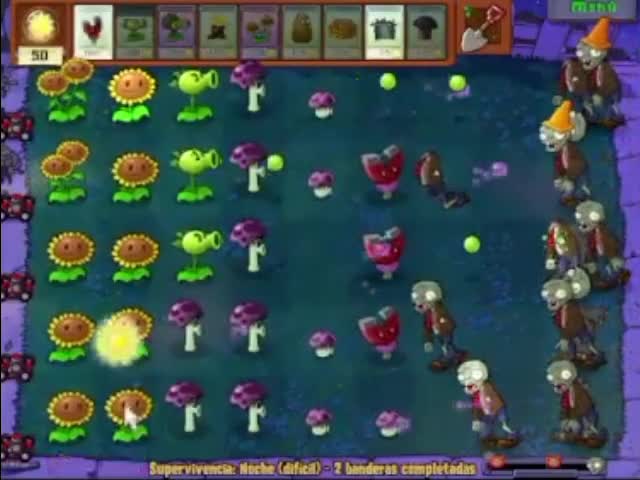Plantas contra zombies - supervivencia noche dificil (1/2)
