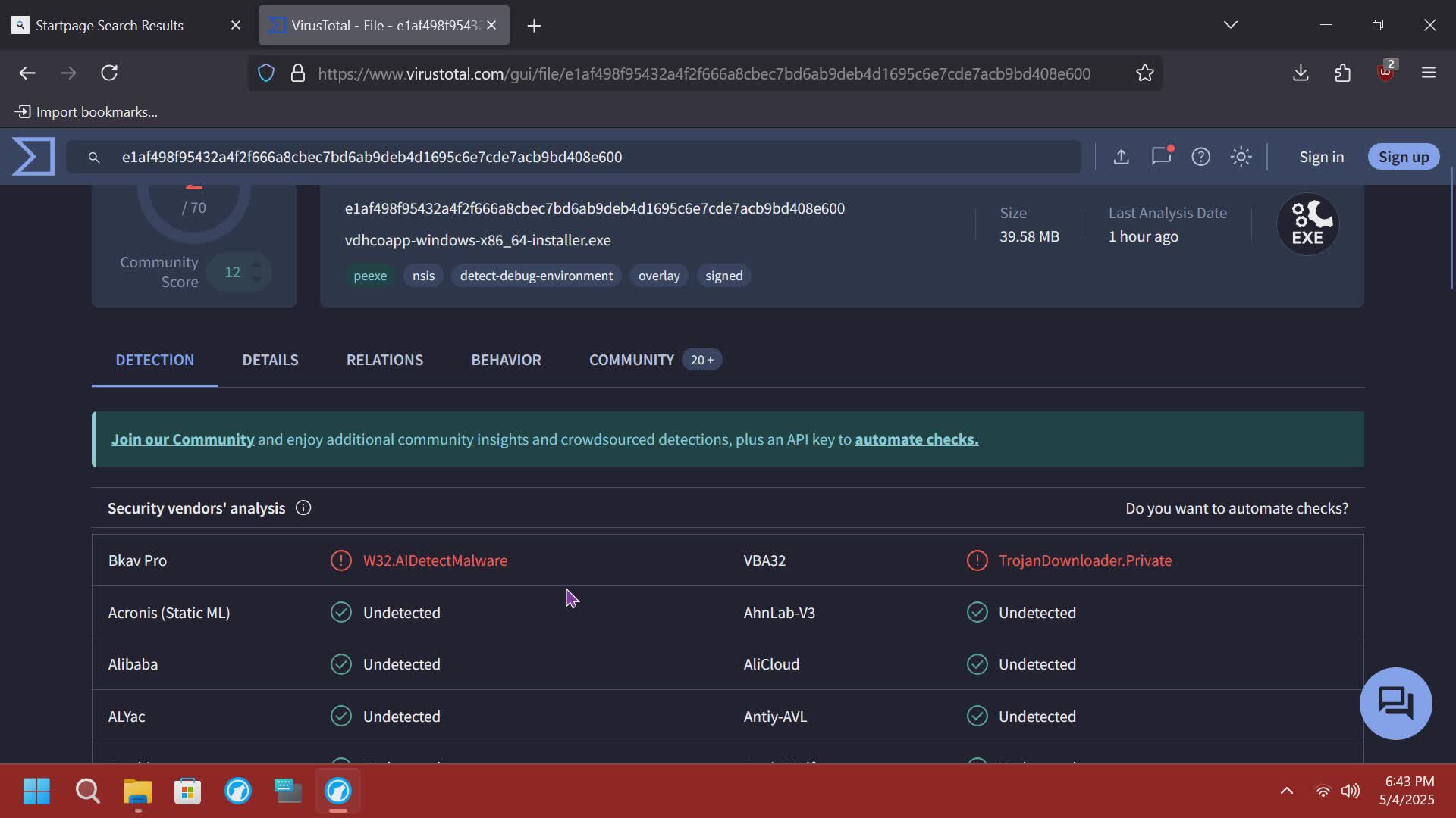 Videodownload helper companion app Virustotal results