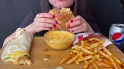 ASMR KFC FOOD FRIED CHICKEN BURGER SANDWICH SPICY FRIES MUKBANG (No Talking) EATING SOUNDS
