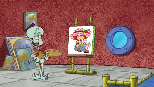 Squidward Messes up his Strawberry Shortcake Painting due to SpongeBob