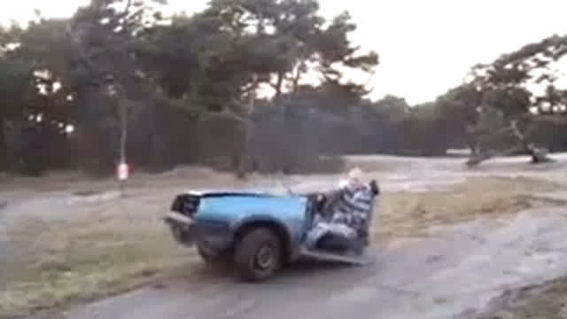 Crazy Serbian drives half car
