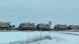 A huge column of Abrams tanks and Bradley infantry fighting vehicles is going to Ukraine
