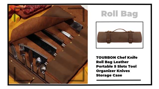 TOURBON Chef Knife Roll Bag Leather Portable 5 Slots Tool Organizer Knives Storage Case