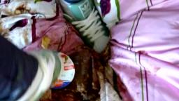 Jana trample on bed with her Adidas Superstar and messy both