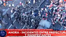 A protest is taking place outside the Argentine parliament over President Mileys reforms. Police us