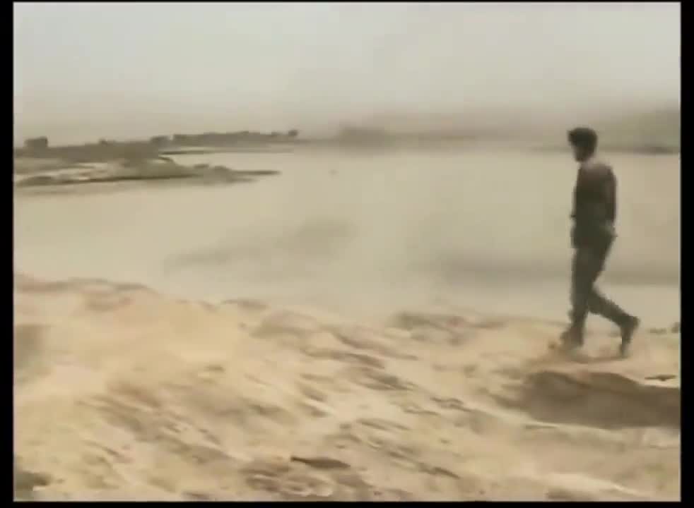 US soldier uses an RPG-7 rocket launcher to catch fish.