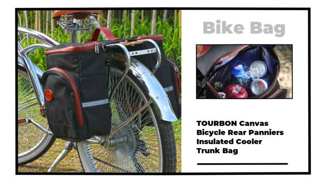 TOURBON Canvas Bicycle Pannier Insulated Cooler Warmer Bag