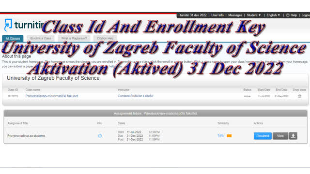 Class Id And Enrollment Key University of Zagreb Faculty of Science Aktivation (Aktived) 31 Dec 2022