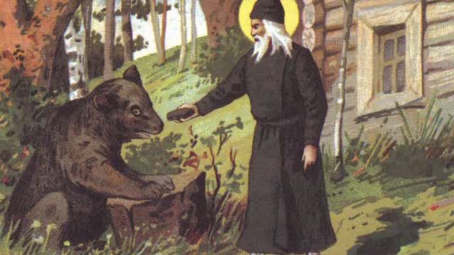 Monk and bear.