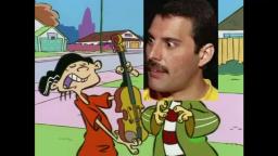 Freddie Mercury learning to play the Violin