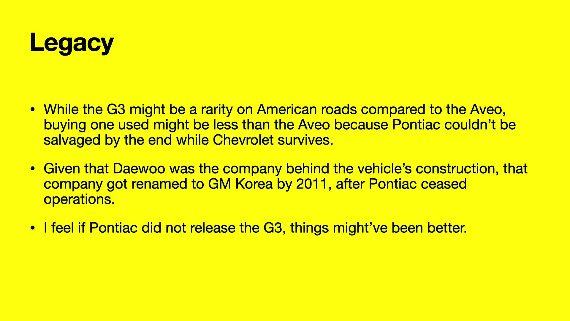 Pontiac G3: The Performance Econobox Lie