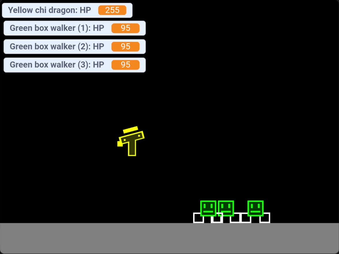 Yellow chi dragon vs 3 green box walker Yellow chi dragon vs 3 green box walker
