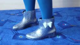 Jana shows her shiny silver black glitter rubber booties