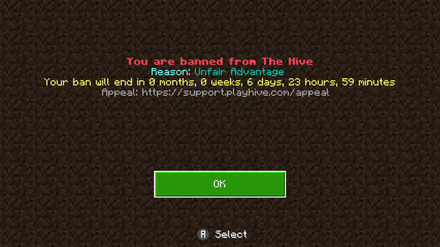 Proof for the false ban I got in The Hive server