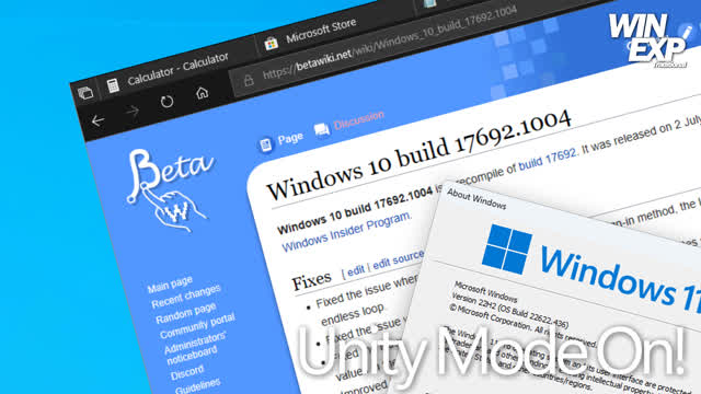 Using Windows 10 Build 17692 with Unity Mode