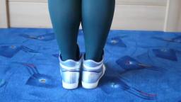 Jana shows her Adidas Top Ten Hi shiny silver and blue