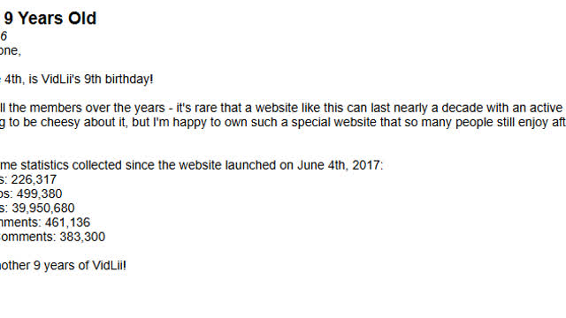 Vidlii is 9 years old! Vidlii is 9 years old!