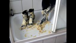 Jana crush cake with spike high heel booties black white Graceland in shower and messy them trailer