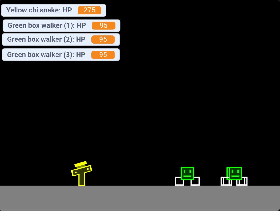 Yellow chi snake vs 3 green box walker
