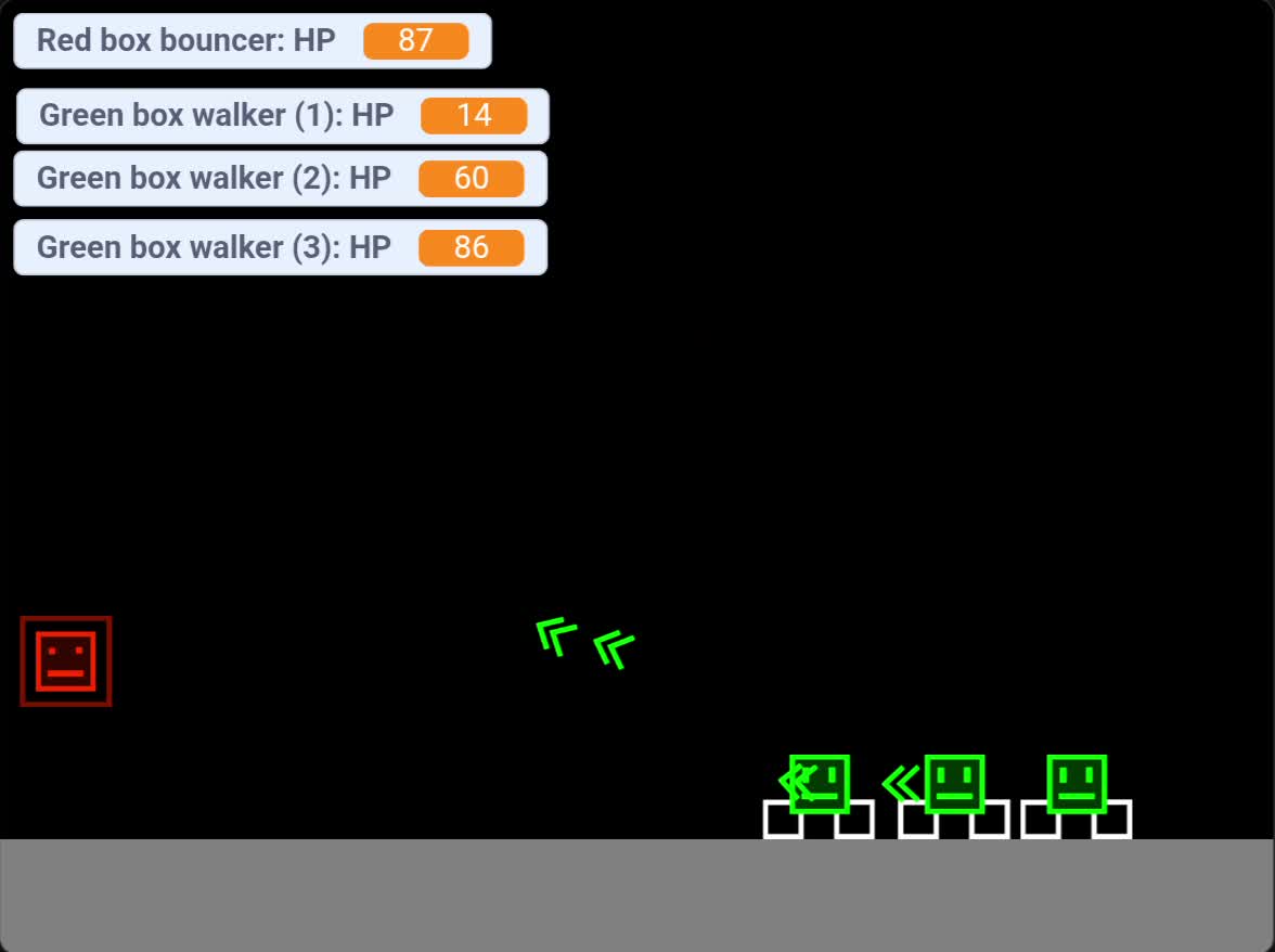 Red box bouncer vs 3 green box walker Red box bouncer vs 3 green box walker