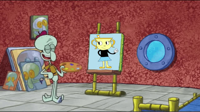 Squidward Messes up his Ms. Chalice Painting due to SpongeBob