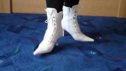 Jana shows her spike high heel booties white pink with lacing